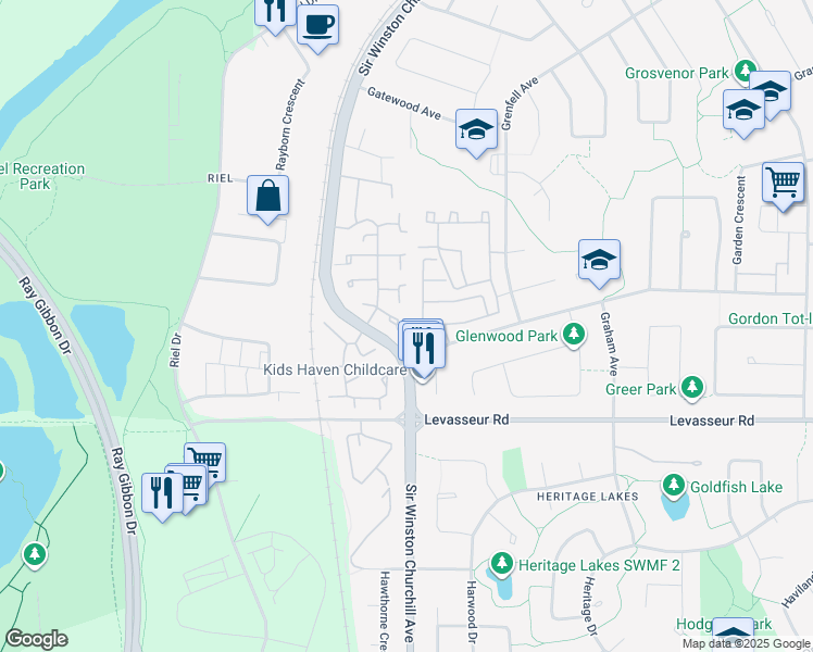 map of restaurants, bars, coffee shops, grocery stores, and more near 43 Greenfield Estates in St. Albert