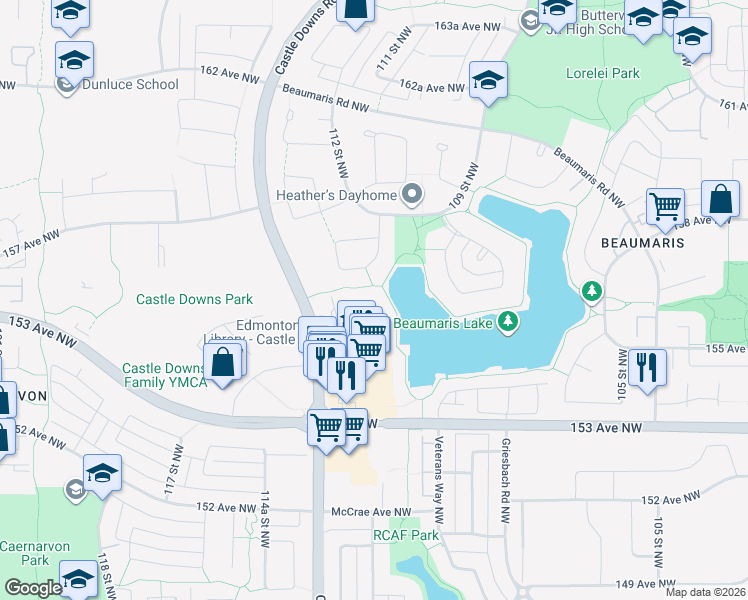map of restaurants, bars, coffee shops, grocery stores, and more near in Edmonton