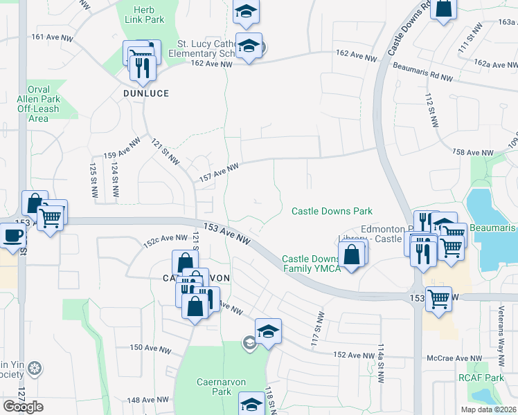 map of restaurants, bars, coffee shops, grocery stores, and more near 283 Lancaster Terrace Northwest in Edmonton