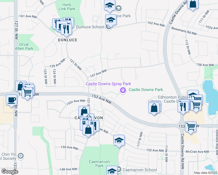 map of restaurants, bars, coffee shops, grocery stores, and more near 185 Lancaster Terrace Northwest in Edmonton