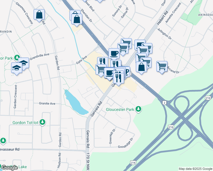 map of restaurants, bars, coffee shops, grocery stores, and more near 140 Saint Albert Trail in St. Albert