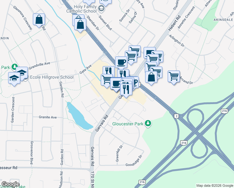 map of restaurants, bars, coffee shops, grocery stores, and more near 140 Saint Albert Trail in St. Albert