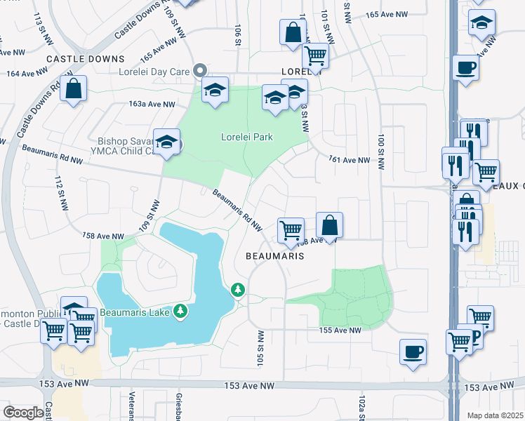 map of restaurants, bars, coffee shops, grocery stores, and more near 87 Stirling Road Northwest in Edmonton