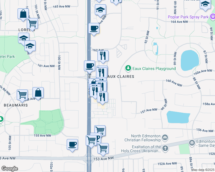 map of restaurants, bars, coffee shops, grocery stores, and more near in Edmonton