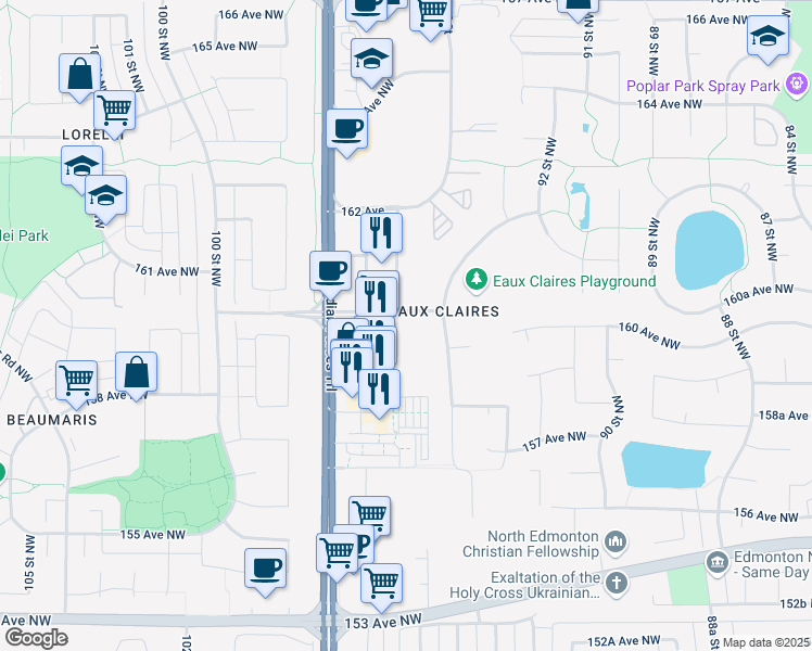 map of restaurants, bars, coffee shops, grocery stores, and more near in Edmonton