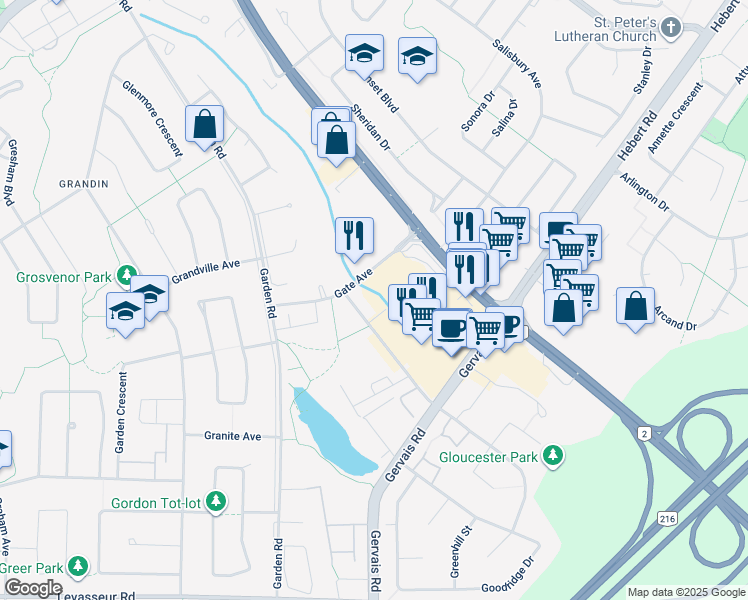 map of restaurants, bars, coffee shops, grocery stores, and more near 20 Gate Avenue in St. Albert