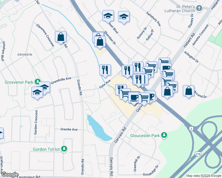 map of restaurants, bars, coffee shops, grocery stores, and more near 20 Gate Avenue in St. Albert