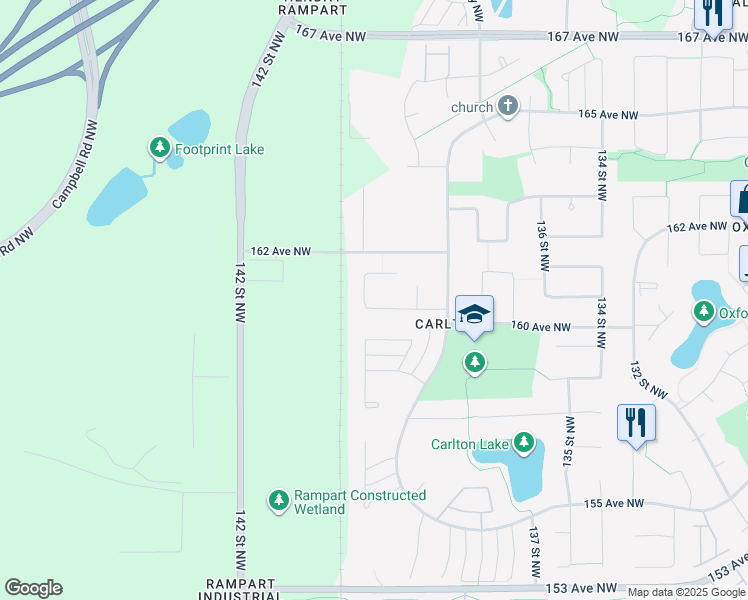 map of restaurants, bars, coffee shops, grocery stores, and more near 14032 161 Avenue Northwest in Edmonton