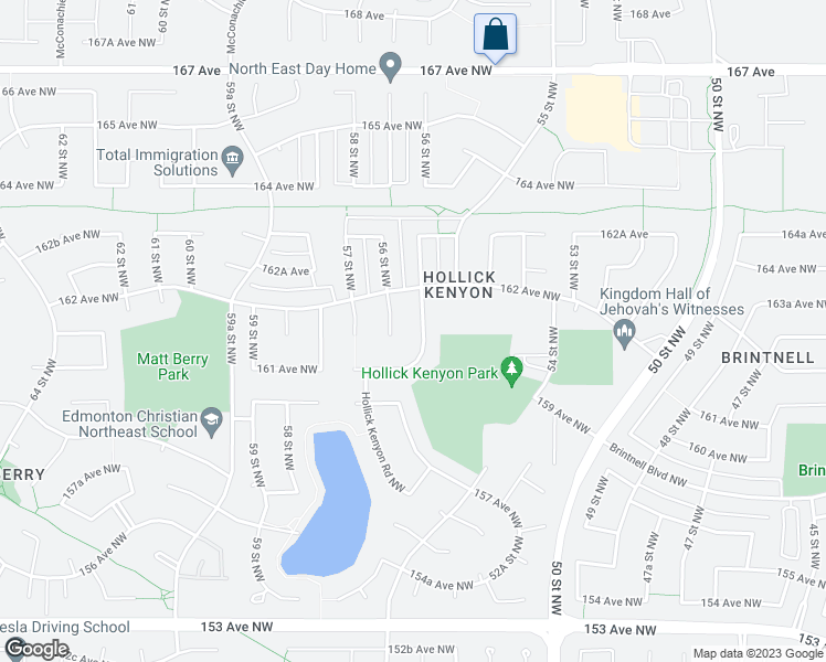 map of restaurants, bars, coffee shops, grocery stores, and more near 407 Hollick Kenyon Road Northwest in Edmonton