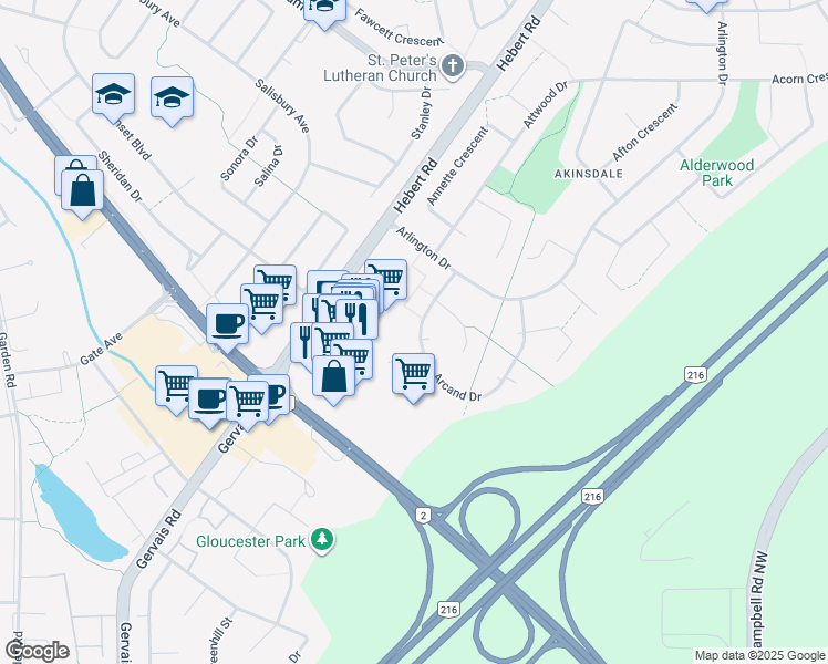 map of restaurants, bars, coffee shops, grocery stores, and more near 55 Arcand Drive in Saint Albert