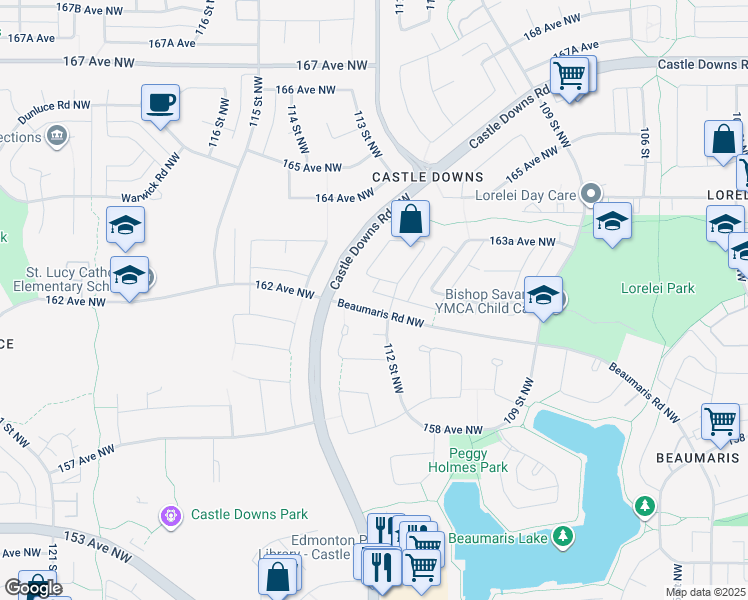 map of restaurants, bars, coffee shops, grocery stores, and more near 11216 162A Avenue Northwest in Edmonton
