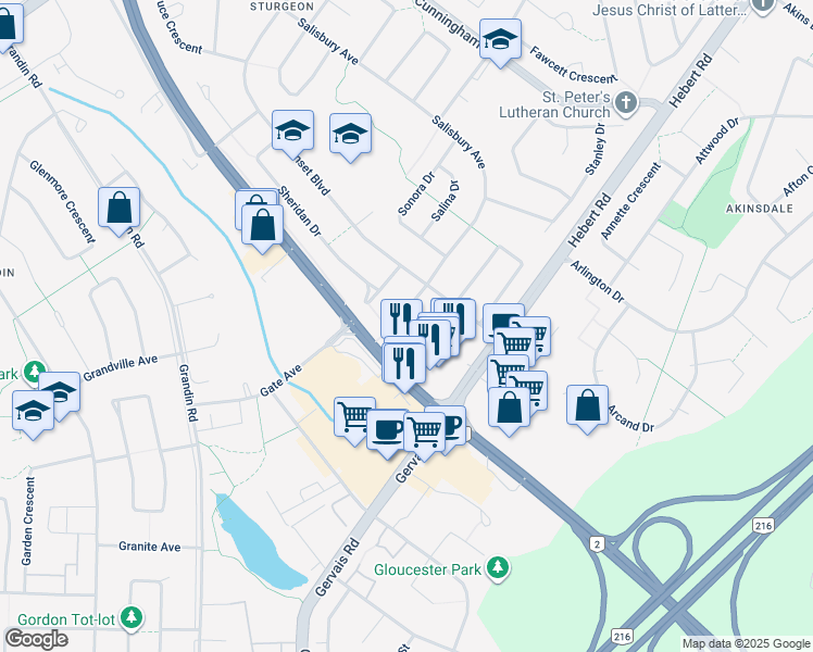 map of restaurants, bars, coffee shops, grocery stores, and more near 6 Salisbury Avenue in St. Albert