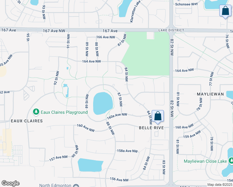 map of restaurants, bars, coffee shops, grocery stores, and more near 16208 87 Street Northwest in Edmonton