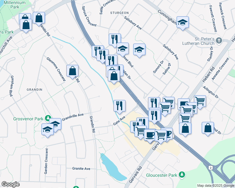 map of restaurants, bars, coffee shops, grocery stores, and more near 1075 Grenier Place in St. Albert