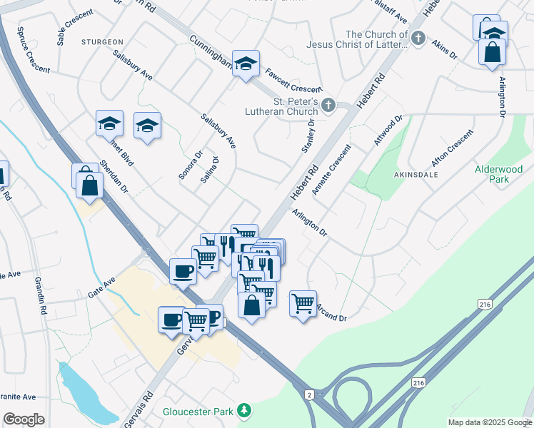 map of restaurants, bars, coffee shops, grocery stores, and more near 31 Sunnyside Crescent in St. Albert
