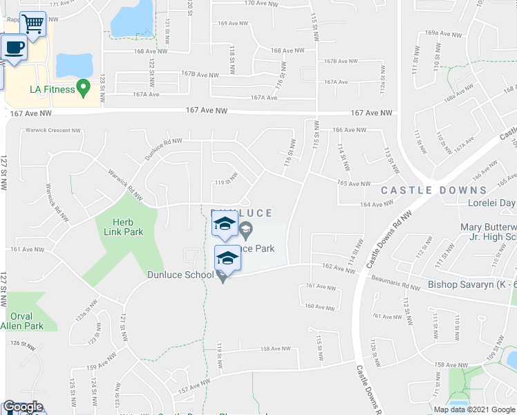 map of restaurants, bars, coffee shops, grocery stores, and more near 31 Warwick Road Northwest in Edmonton