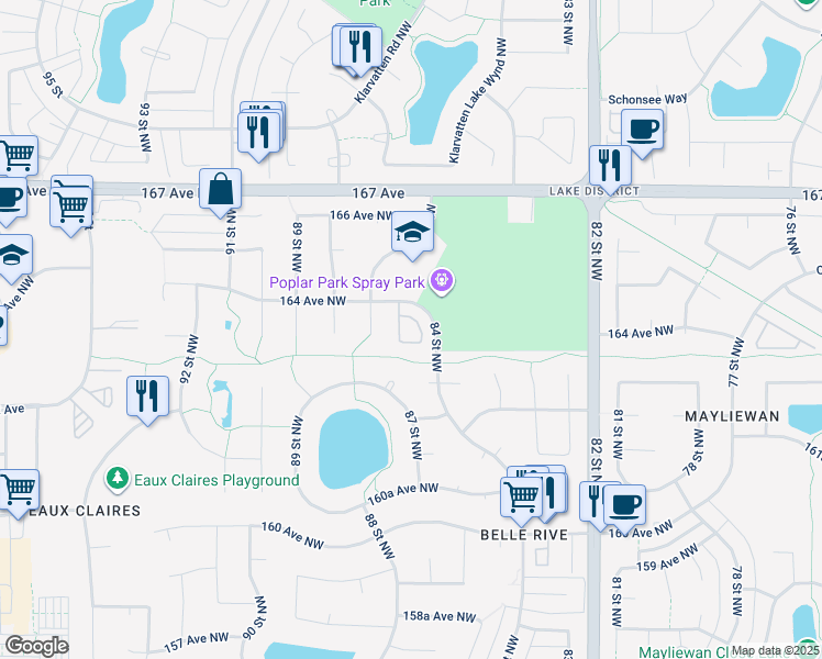 map of restaurants, bars, coffee shops, grocery stores, and more near 16339 87 Street Northwest in Edmonton