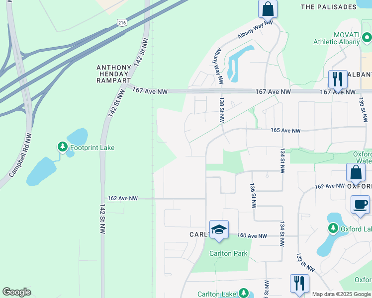 map of restaurants, bars, coffee shops, grocery stores, and more near 14008 164 Avenue Northwest in Edmonton