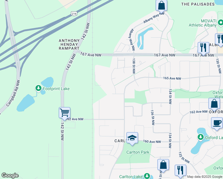 map of restaurants, bars, coffee shops, grocery stores, and more near 14010 164 Avenue Northwest in Edmonton