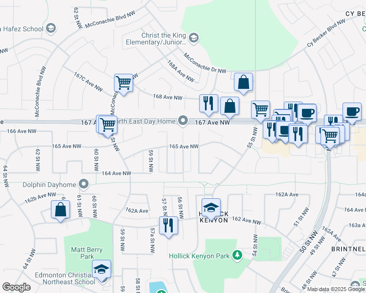 map of restaurants, bars, coffee shops, grocery stores, and more near 57 Street Northwest in Edmonton