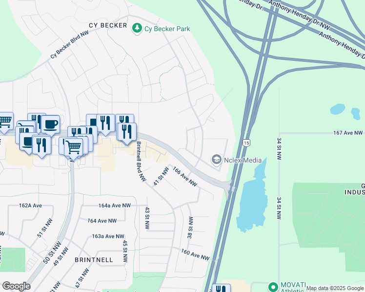 map of restaurants, bars, coffee shops, grocery stores, and more near 16719 40 Street Northwest in Edmonton