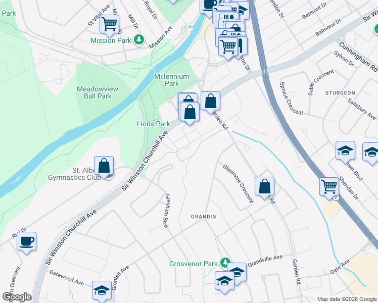 map of restaurants, bars, coffee shops, grocery stores, and more near 5 Saint Louis Street in St. Albert
