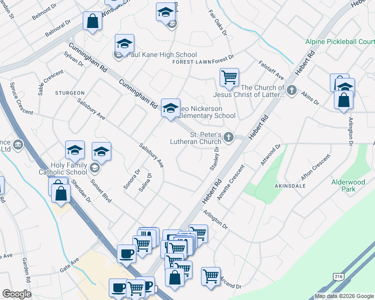 map of restaurants, bars, coffee shops, grocery stores, and more near 41 Springfield Crescent in St. Albert