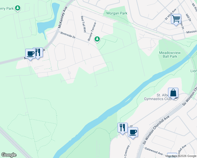 map of restaurants, bars, coffee shops, grocery stores, and more near 500 Meadowview Drive in St. Albert