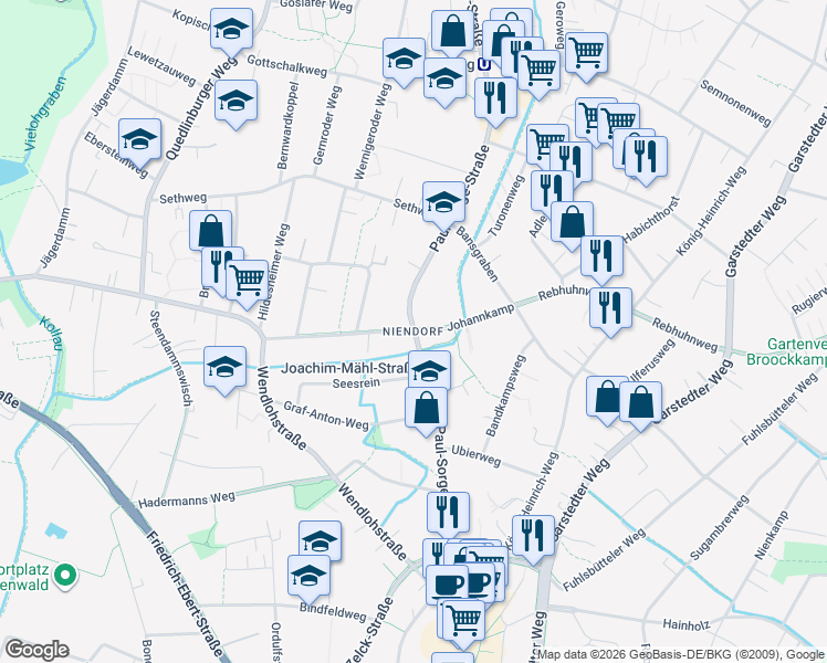 map of restaurants, bars, coffee shops, grocery stores, and more near in Hamburg