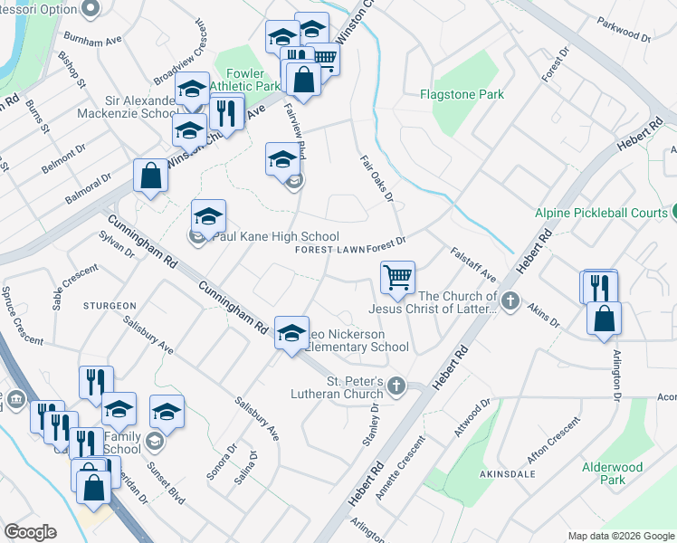 map of restaurants, bars, coffee shops, grocery stores, and more near 2 Fawcett Crescent in St. Albert