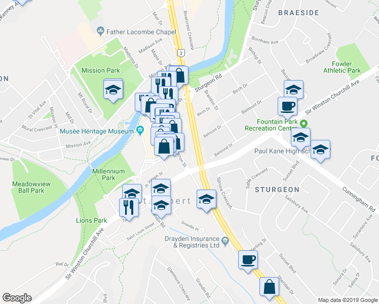 map of restaurants, bars, coffee shops, grocery stores, and more near 1 Perron Street in St. Albert