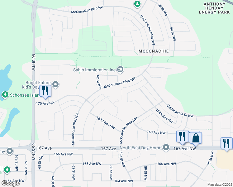 map of restaurants, bars, coffee shops, grocery stores, and more near 6104 171 Avenue Northwest in Edmonton