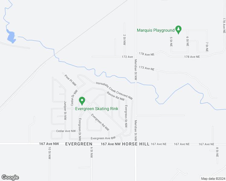 map of restaurants, bars, coffee shops, grocery stores, and more near Horsehills Creek Crescent Northwest in Edmonton