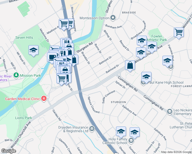 map of restaurants, bars, coffee shops, grocery stores, and more near 31 Balmoral Drive in St. Albert