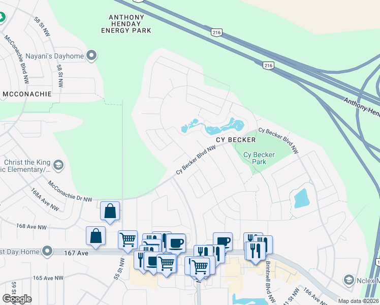 map of restaurants, bars, coffee shops, grocery stores, and more near 17228 47 Street Northwest in Edmonton