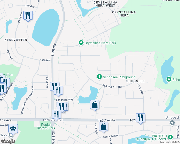 map of restaurants, bars, coffee shops, grocery stores, and more near 5504 Schonsee Drive Northwest in Edmonton