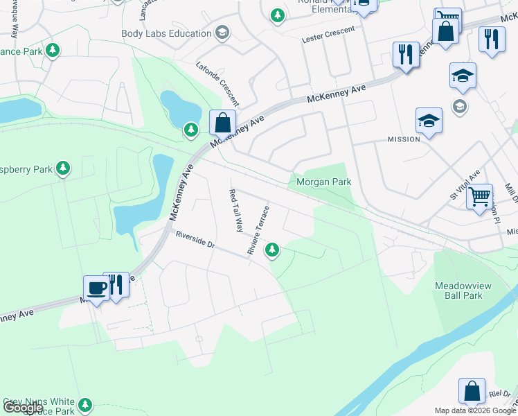 map of restaurants, bars, coffee shops, grocery stores, and more near 34 Riviere Terrace in St. Albert