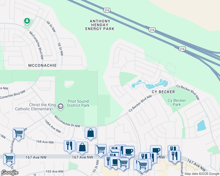 map of restaurants, bars, coffee shops, grocery stores, and more near 17380 49 Street Northwest in Edmonton