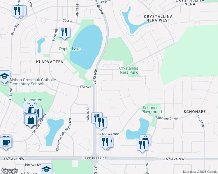 map of restaurants, bars, coffee shops, grocery stores, and more near in Edmonton