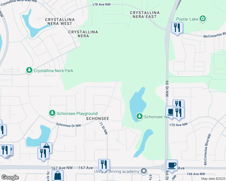 map of restaurants, bars, coffee shops, grocery stores, and more near 7013 174 Avenue Northwest in Edmonton