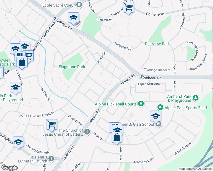 map of restaurants, bars, coffee shops, grocery stores, and more near 43 Foxborough Gardens in St. Albert