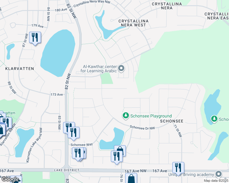 map of restaurants, bars, coffee shops, grocery stores, and more near 17331 82 Street Northwest in Edmonton