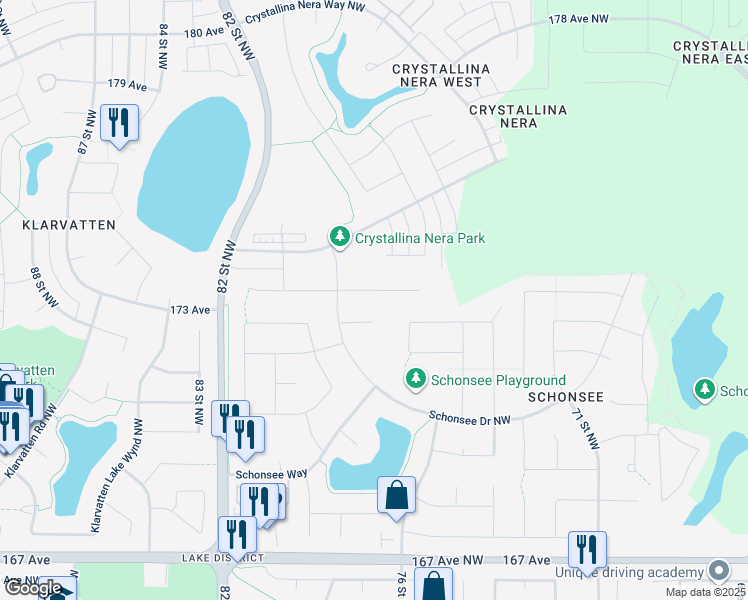 map of restaurants, bars, coffee shops, grocery stores, and more near 17331 82 Street Northwest in Edmonton