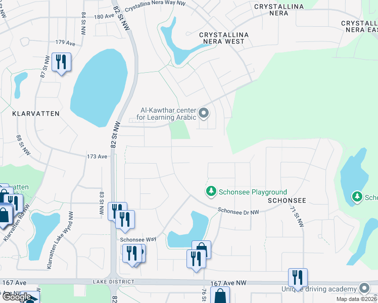 map of restaurants, bars, coffee shops, grocery stores, and more near 17331 82 Street Northwest in Edmonton
