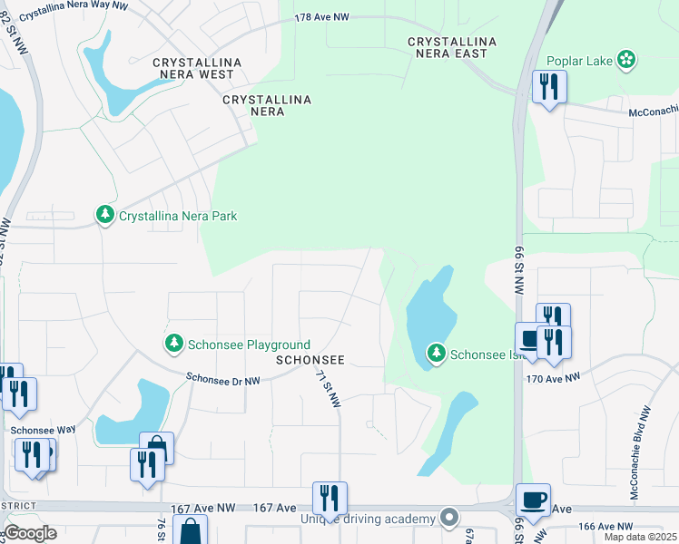 map of restaurants, bars, coffee shops, grocery stores, and more near 7013 174 Avenue Northwest in Edmonton