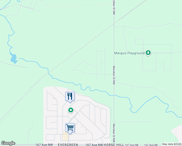 map of restaurants, bars, coffee shops, grocery stores, and more near Horsehills Creek Crescent Northwest in Edmonton