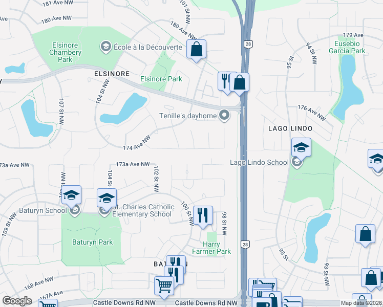 map of restaurants, bars, coffee shops, grocery stores, and more near 10012 173 Avenue in Edmonton
