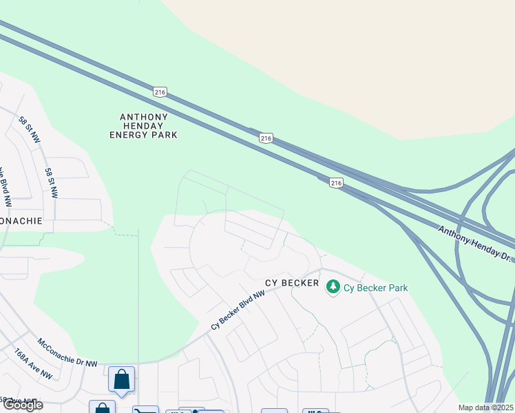 map of restaurants, bars, coffee shops, grocery stores, and more near 1060 Cy Becker Road Northwest in Edmonton