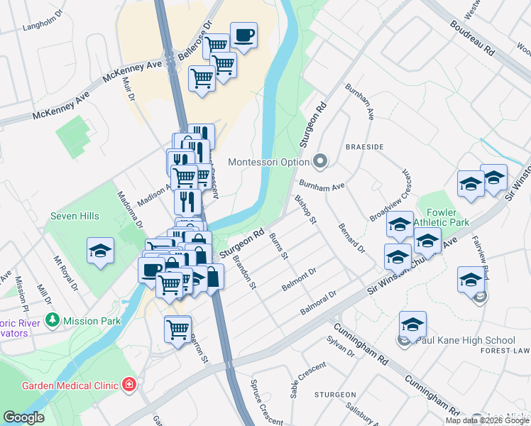 map of restaurants, bars, coffee shops, grocery stores, and more near 24 Sturgeon Road in St. Albert