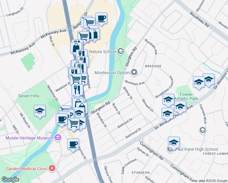 map of restaurants, bars, coffee shops, grocery stores, and more near 47 Sturgeon Road in St. Albert